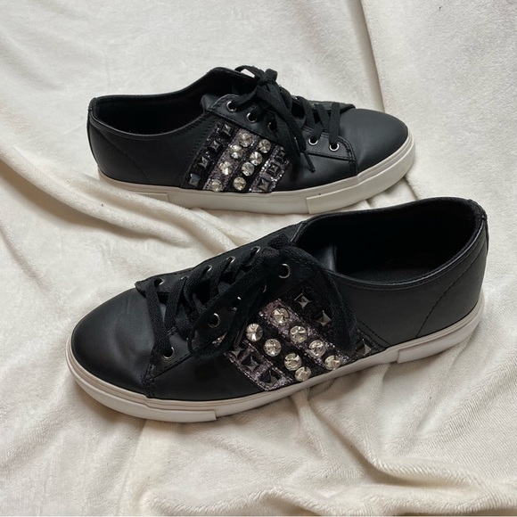 Guess Gally Black Silver Glitter Rhinestone Sneaker - Picture 1 of 12